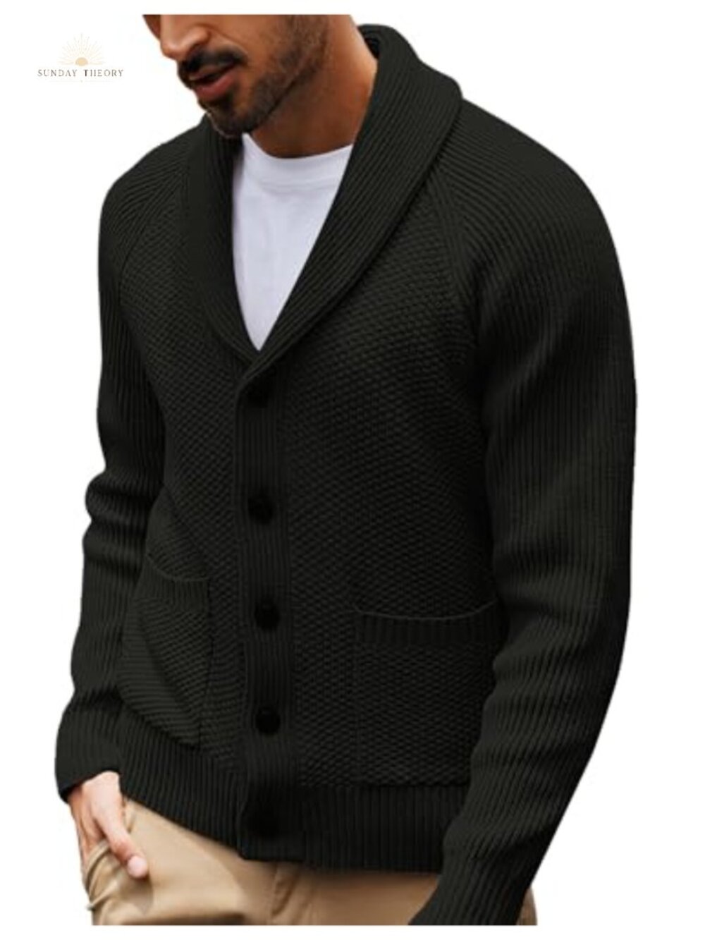 Mens Shawl Collar Cardigan Sweater Button Down Knit Long Sleeve